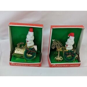 Fantasy Decor White Bear Gold Ornament Lot Train Horse #3
